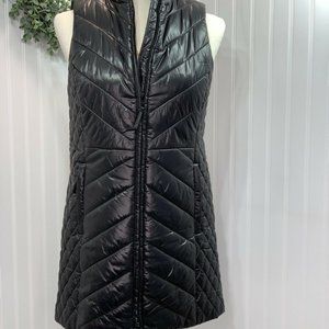 TALBOTS Primaloft Long Quilted Puffer Vest Black Jacket Coat Petites Sma…